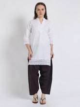 Women Solid White Kurta and Brown Salwar Set Pure Cotton XXXL