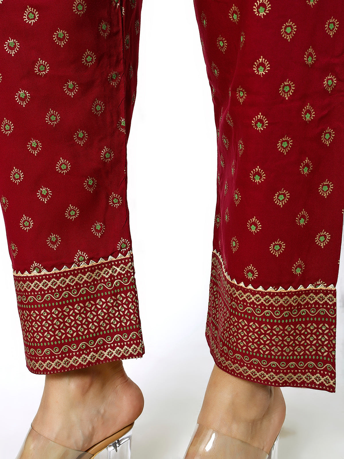 Women Maroon Floral Printed Round Neck Anarkali Kurta With Trousers & Dupatta (Plus Size Available) (Copy)