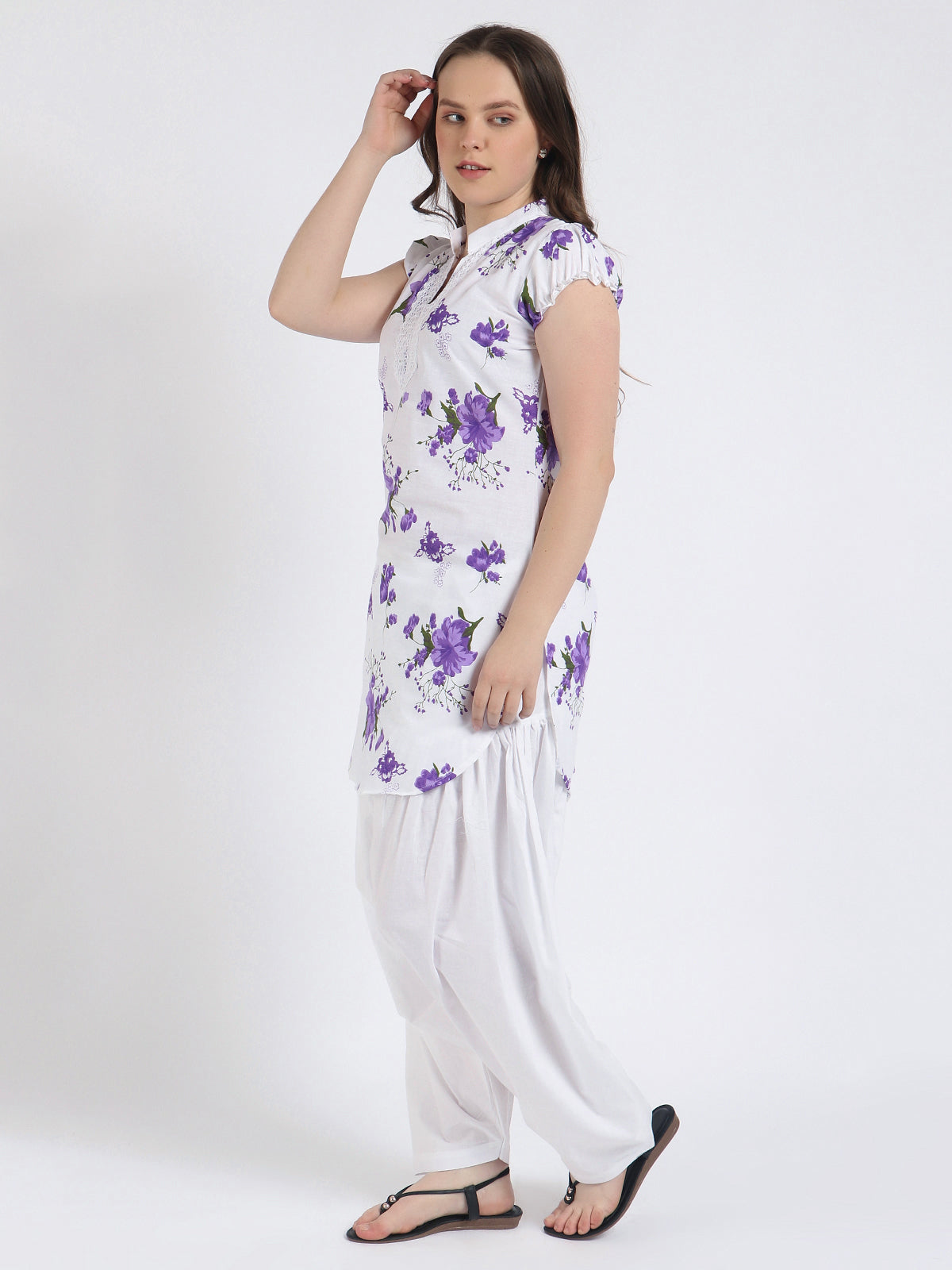 Women Printed Purple Kurta and Salwar Set Pure Cotton
