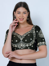 Choli Cut Dark Mehandi Cotton Silk Blouse Dark Mahadi