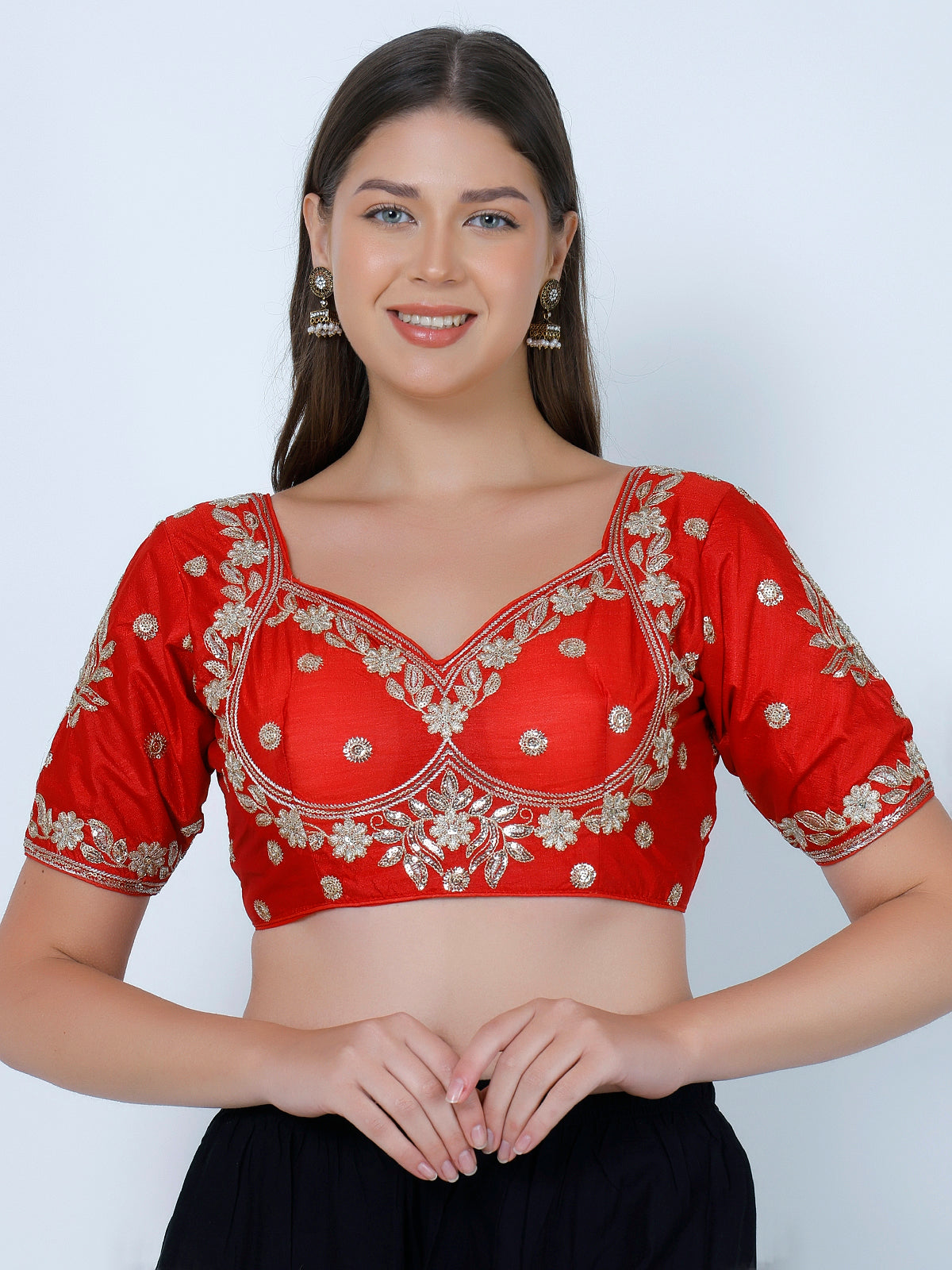 Choli Cut Red Cotton Silk Blouse