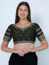 booty work Dark Mehandi Cotton Silk Blouse