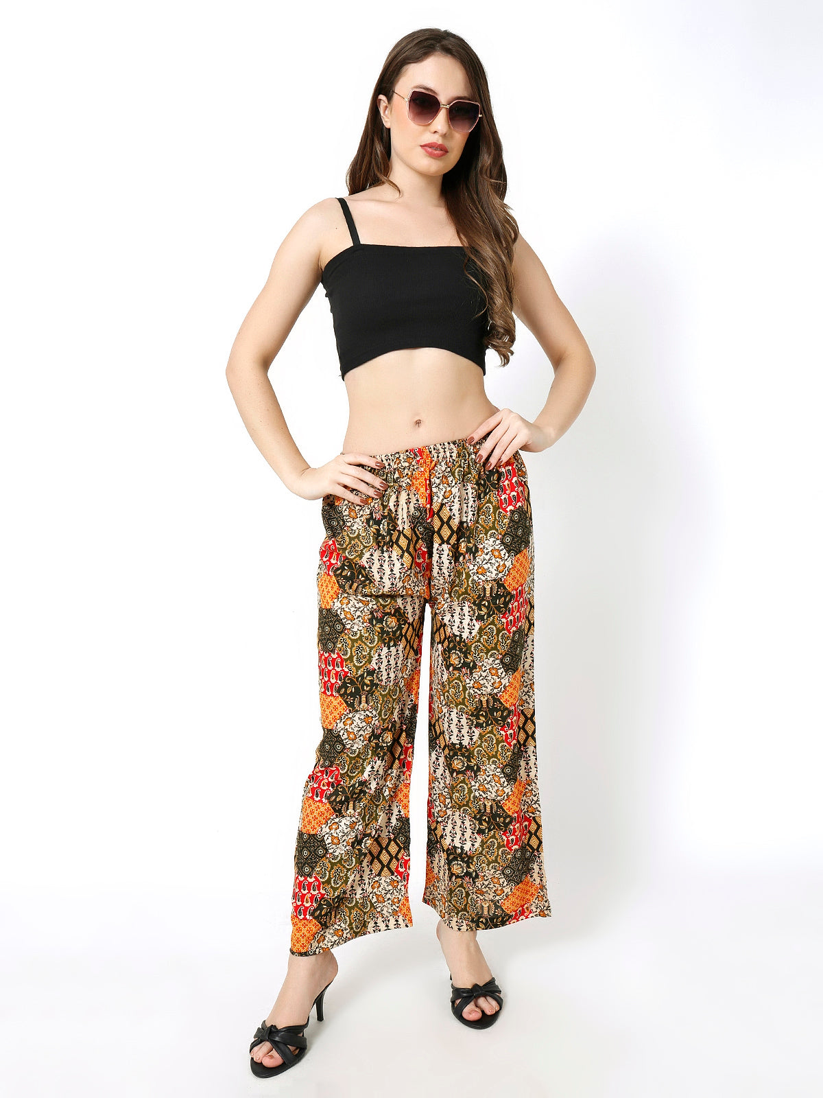 Rayon Printed yellow & Orange color palazzo free size