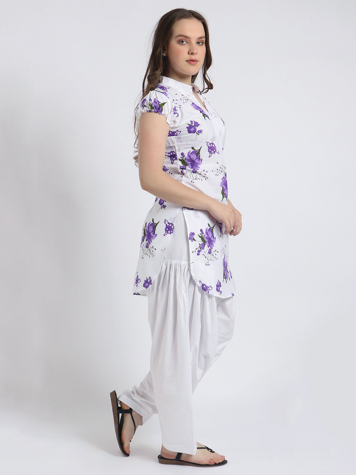 Women Printed Purple Kurta and Salwar Set Pure Cotton