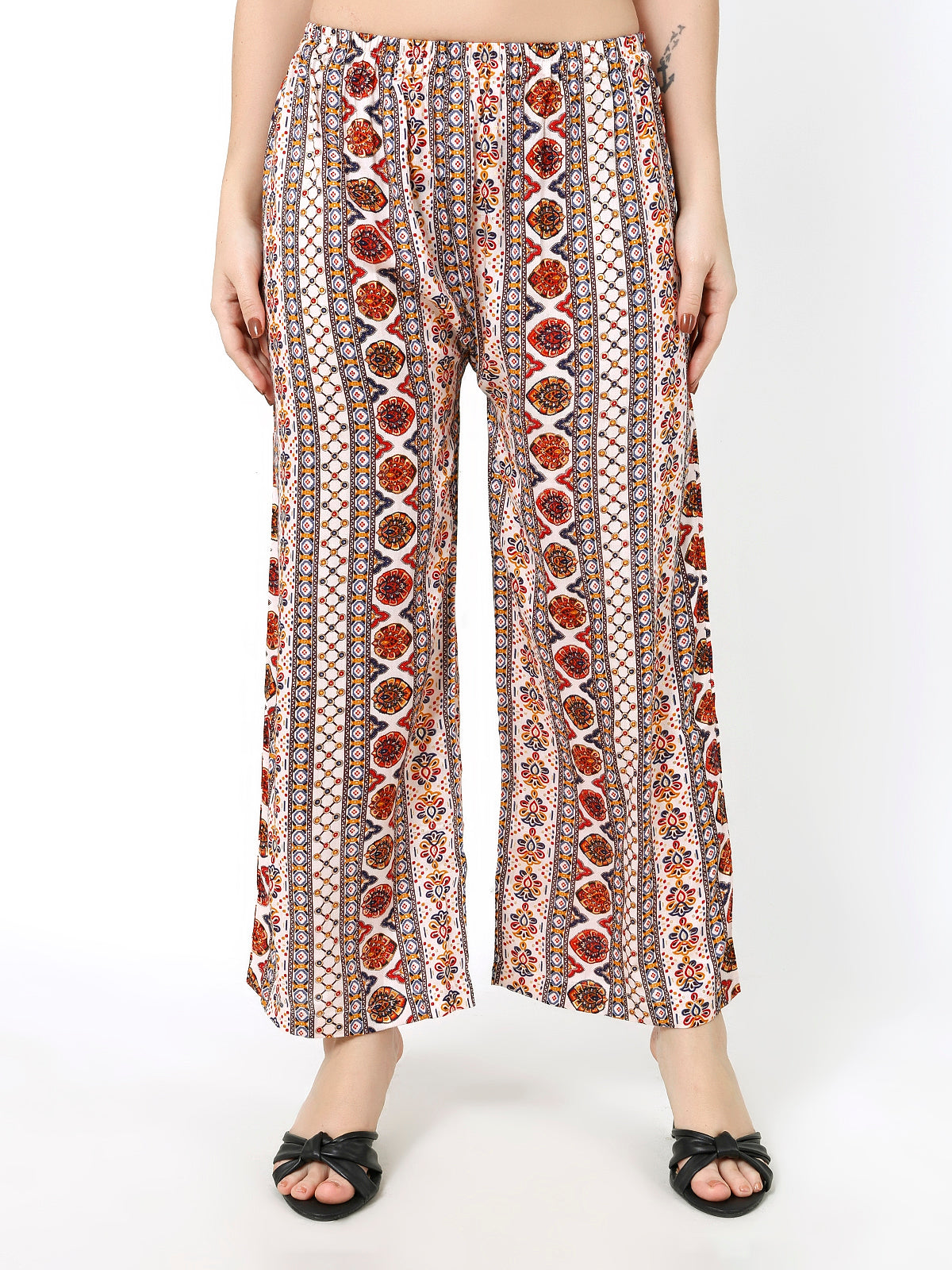 Rayon Pant White Multi Palazzo