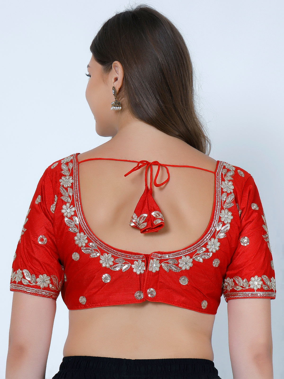 Choli Cut Red Cotton Silk Blouse