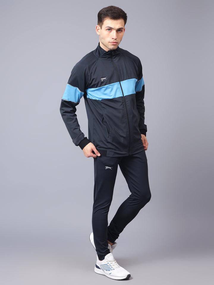Shiv Naresh Men's Tracksuit Interlock Lycra |Navy Cyan