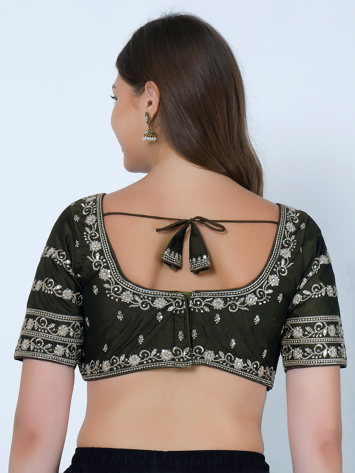 booty work Dark Mehandi Cotton Silk Blouse