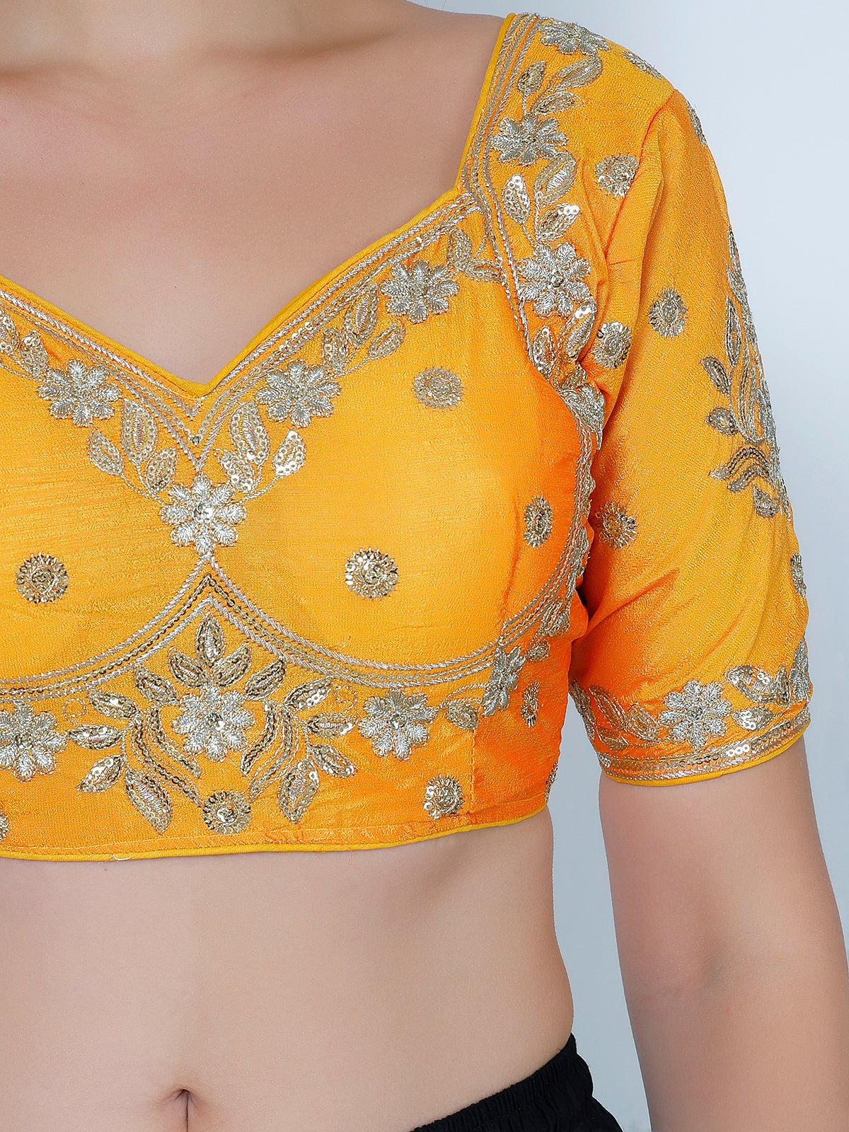 Choli Cut Mustard Cotton Silk Blouse