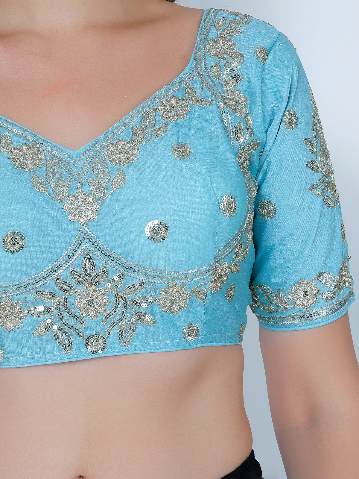 Choli Cut Sky Blue Cotton Silk Blouse