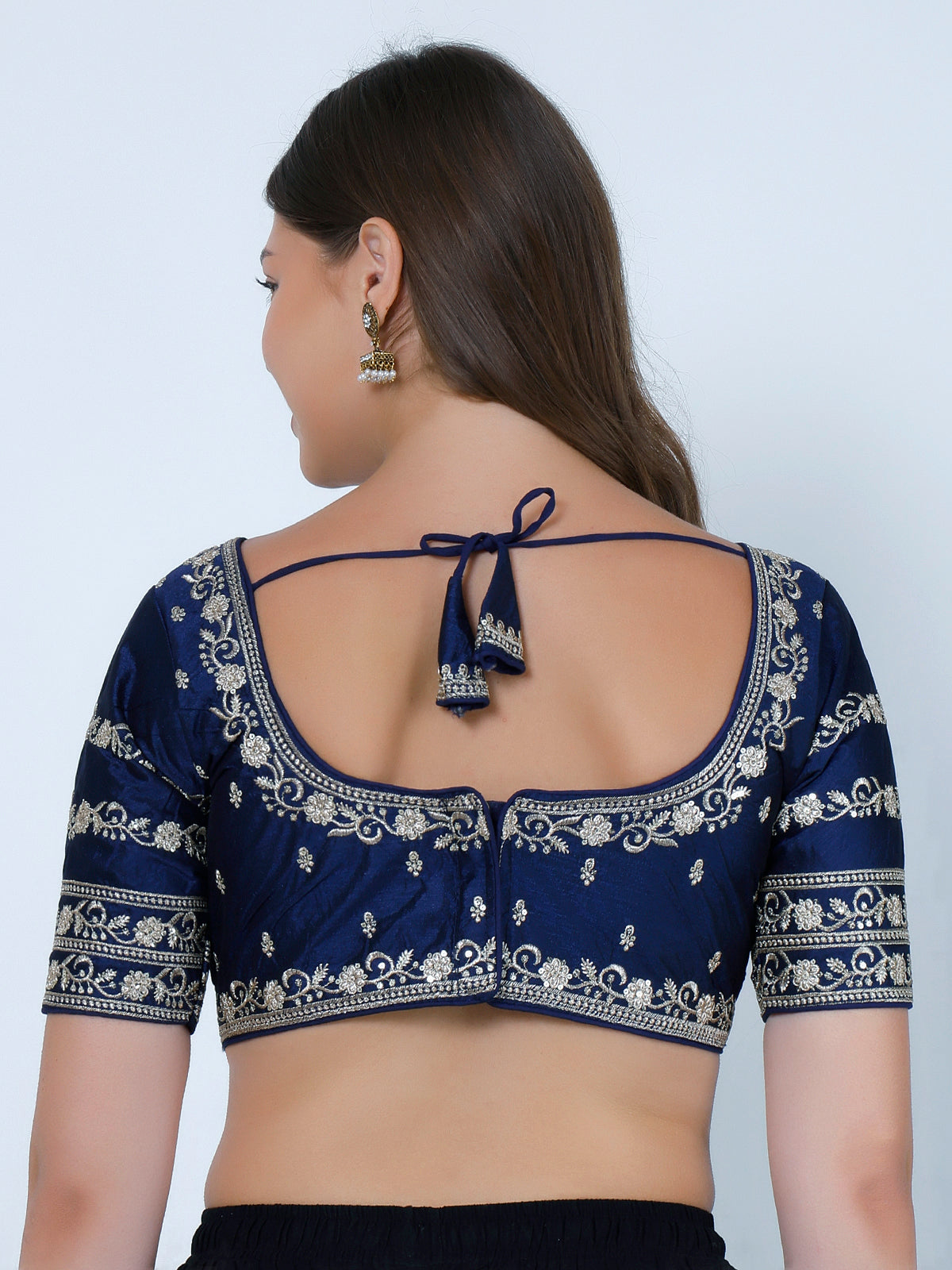 booty work Navy Blue Cotton Silk Blouse