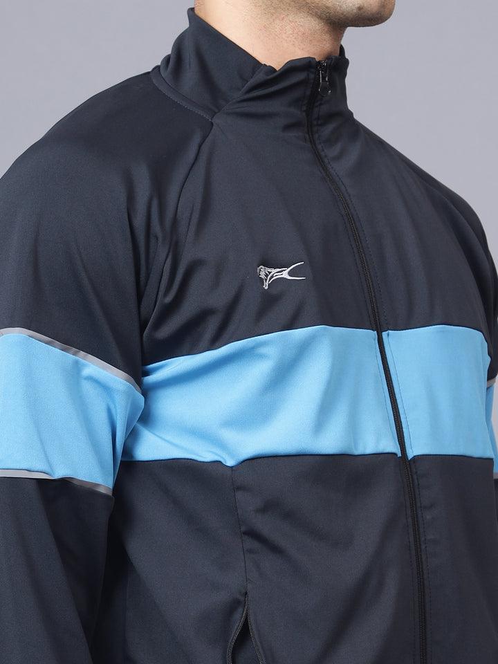 Shiv Naresh Men's Tracksuit Interlock Lycra |Navy Cyan