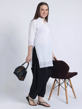 Women Solid White Kurta and Black Salwar Set Pure Cotton XXXL