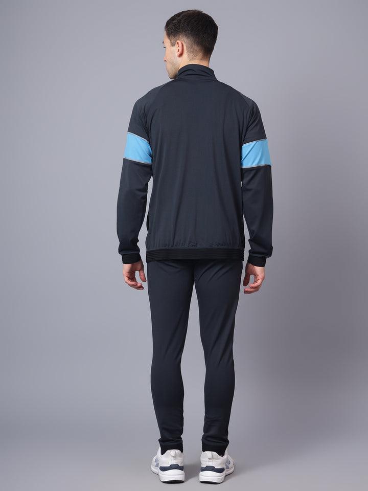 Shiv Naresh Men's Tracksuit Interlock Lycra |Navy Cyan