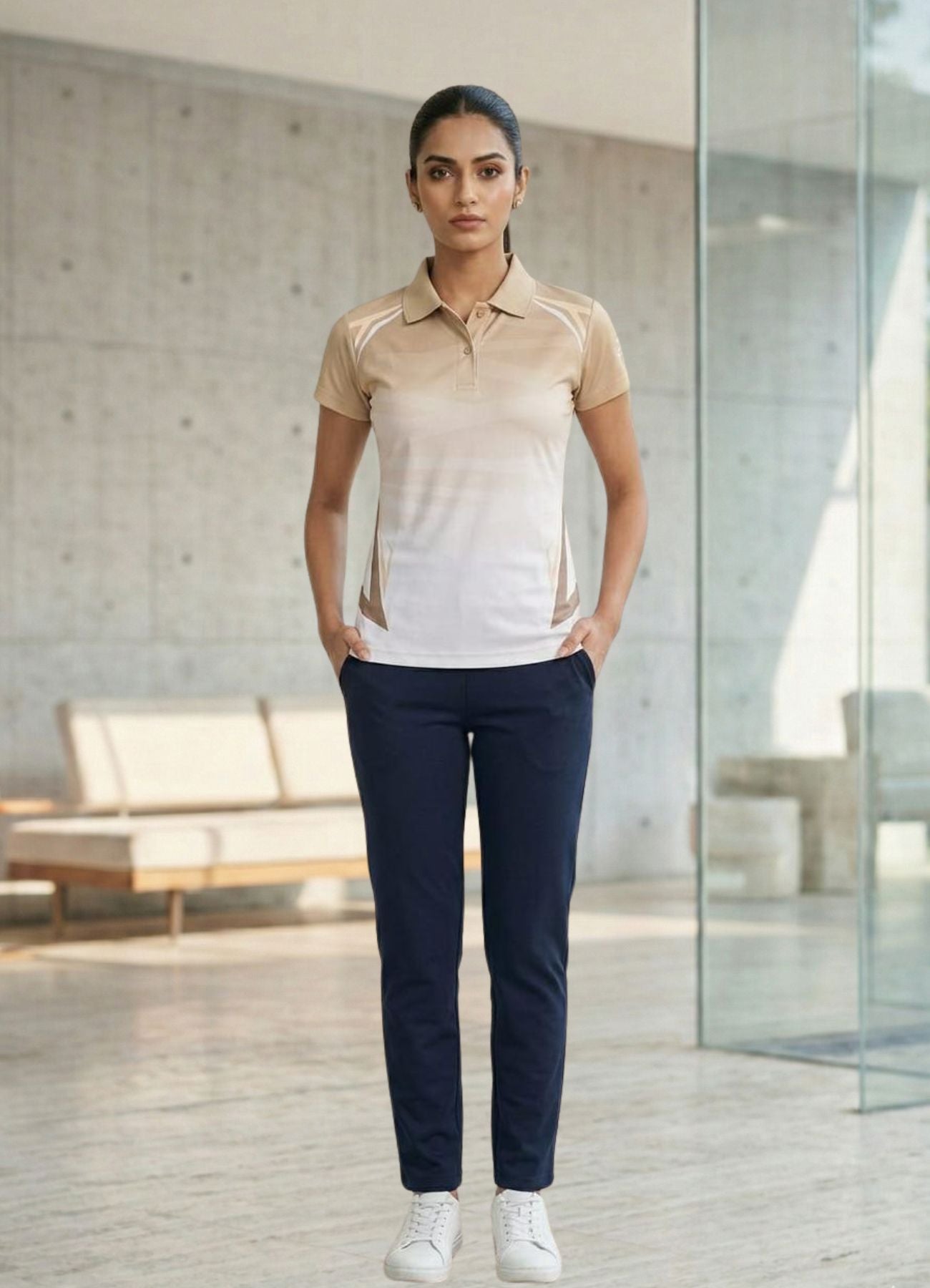 Shiv Naresh Women’s Sports Polo T-Shirt|Beige | Premium Dry Fit Athletic Training & Running Wear