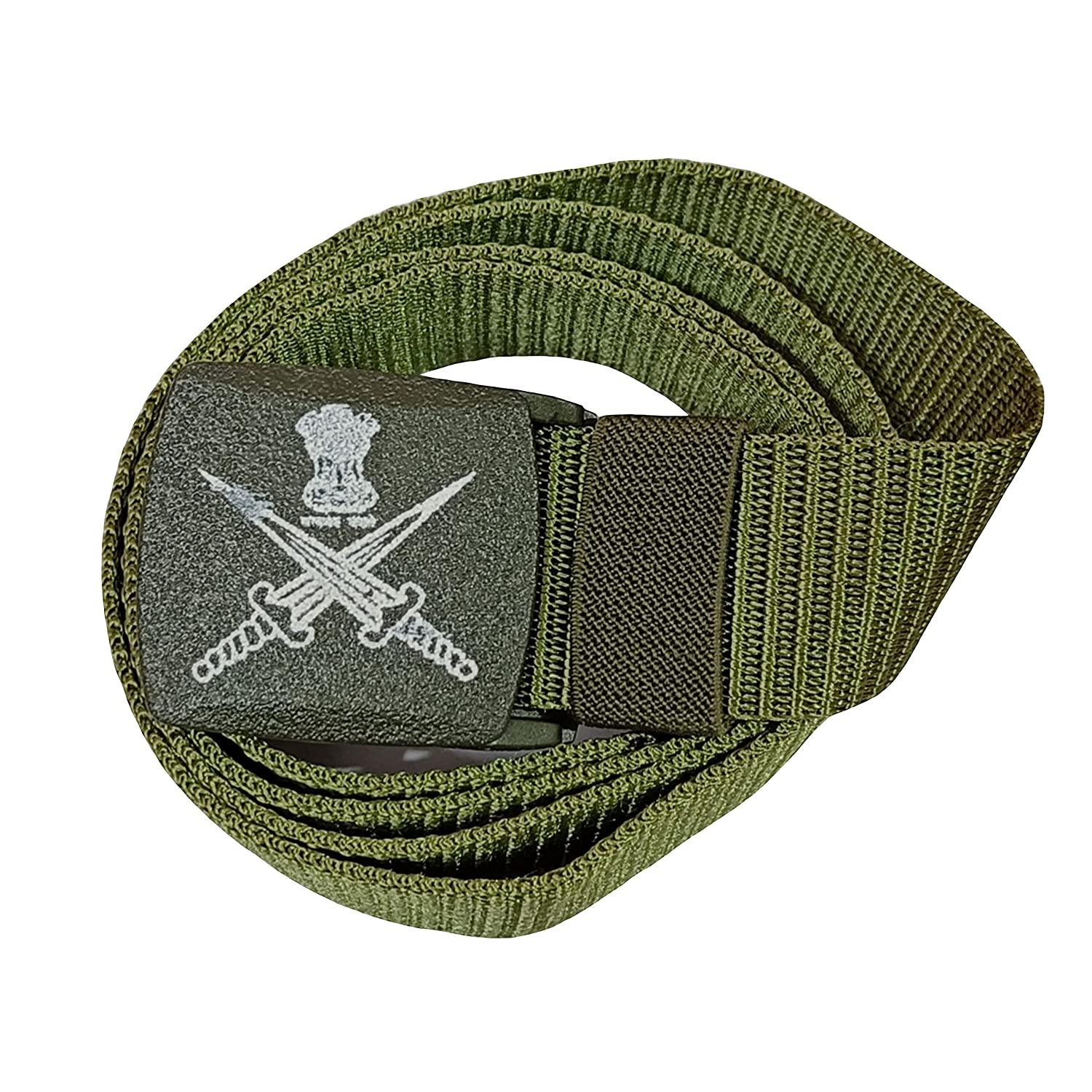 Indian Army Belt, Men's Nylon woven fabric Belt, Hole free plastic flap buckle