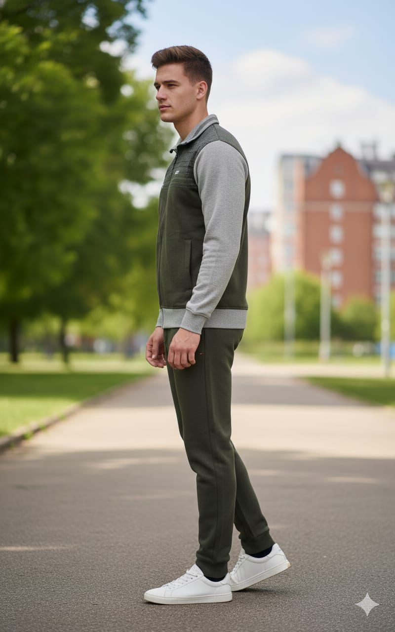 Shiv Naresh Men’s Winter Woollen Olive Green Tracksuit | Premium Fleece-Lined Full-Zip Sports Jacket & Joggers | Warm Gym & Outdoor Activewear