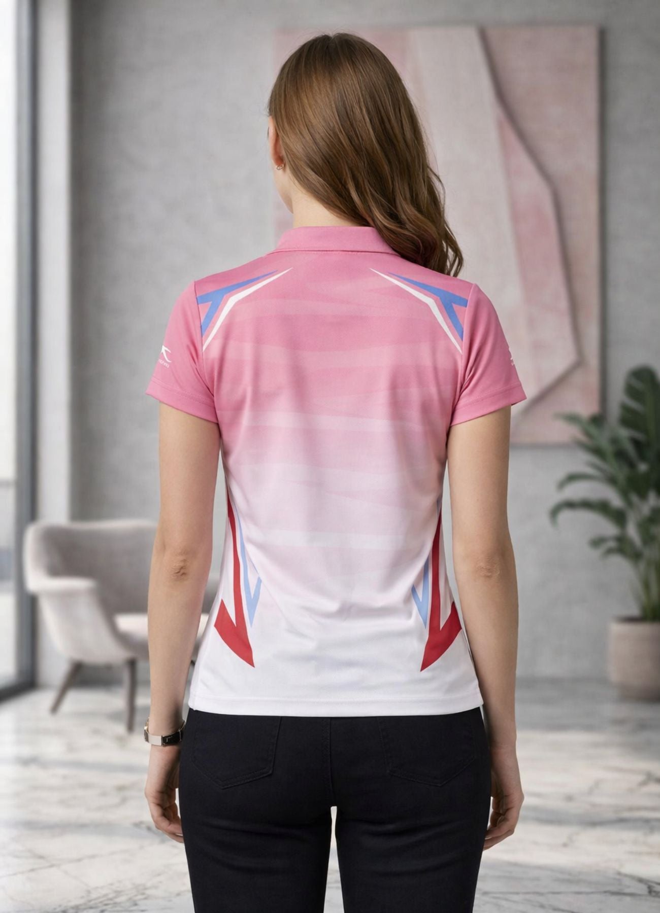 Shiv Naresh Women's T-Shirt Full Sublimation Half Sleeves Flat Cottar Interlock Pink