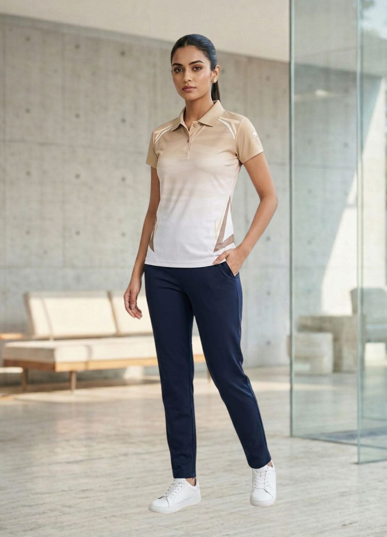 Shiv Naresh Women’s Sports Polo T-Shirt|Beige | Premium Dry Fit Athletic Training & Running Wear
