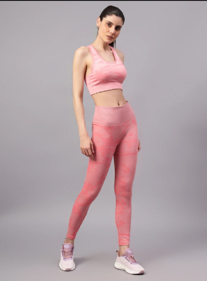 Shiv Naresh Women Pink Core Fit Seamless Sports Bra & High-Rise Leggings Gym Workout Set