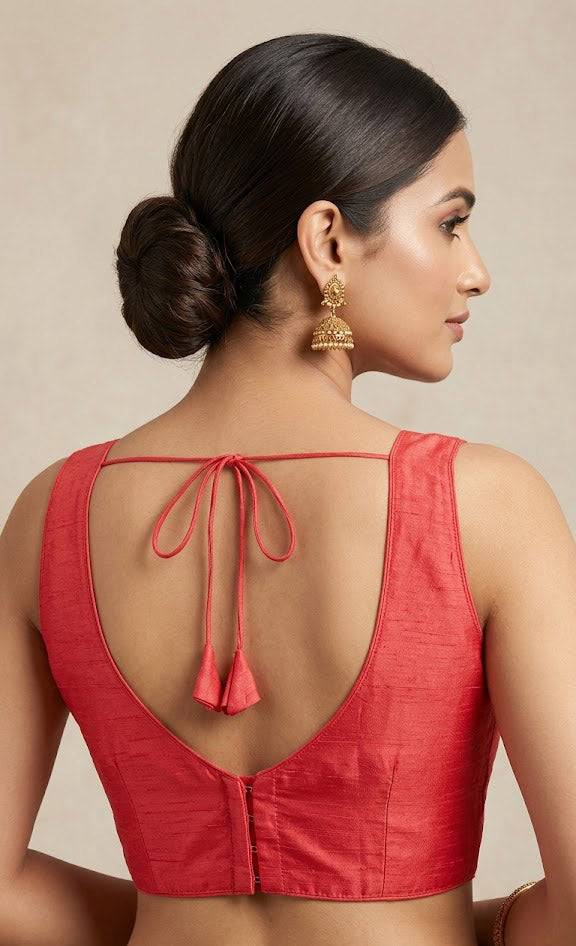 Women's Raw Silk Sleeveless Blouse - Deep V-Neck Saree blouse