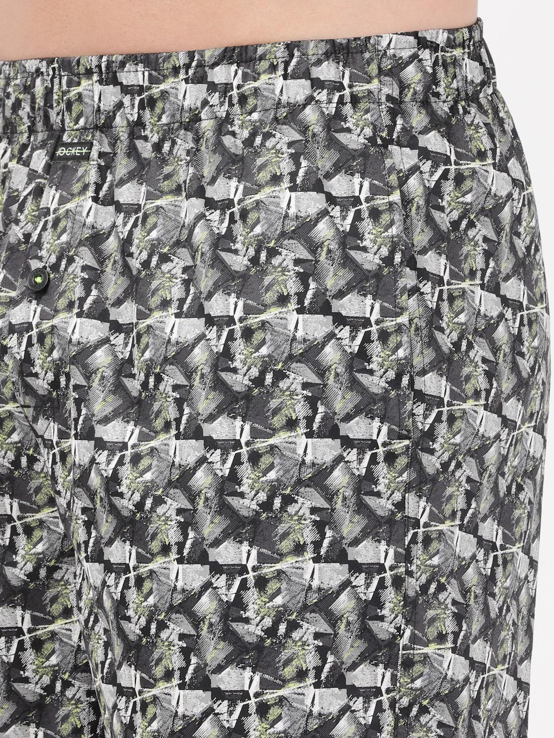 Jockey Men's Super Combed Cotton Satin Weave Printed Boxer Shorts with Side Pocket - Assorted (Random Prints)