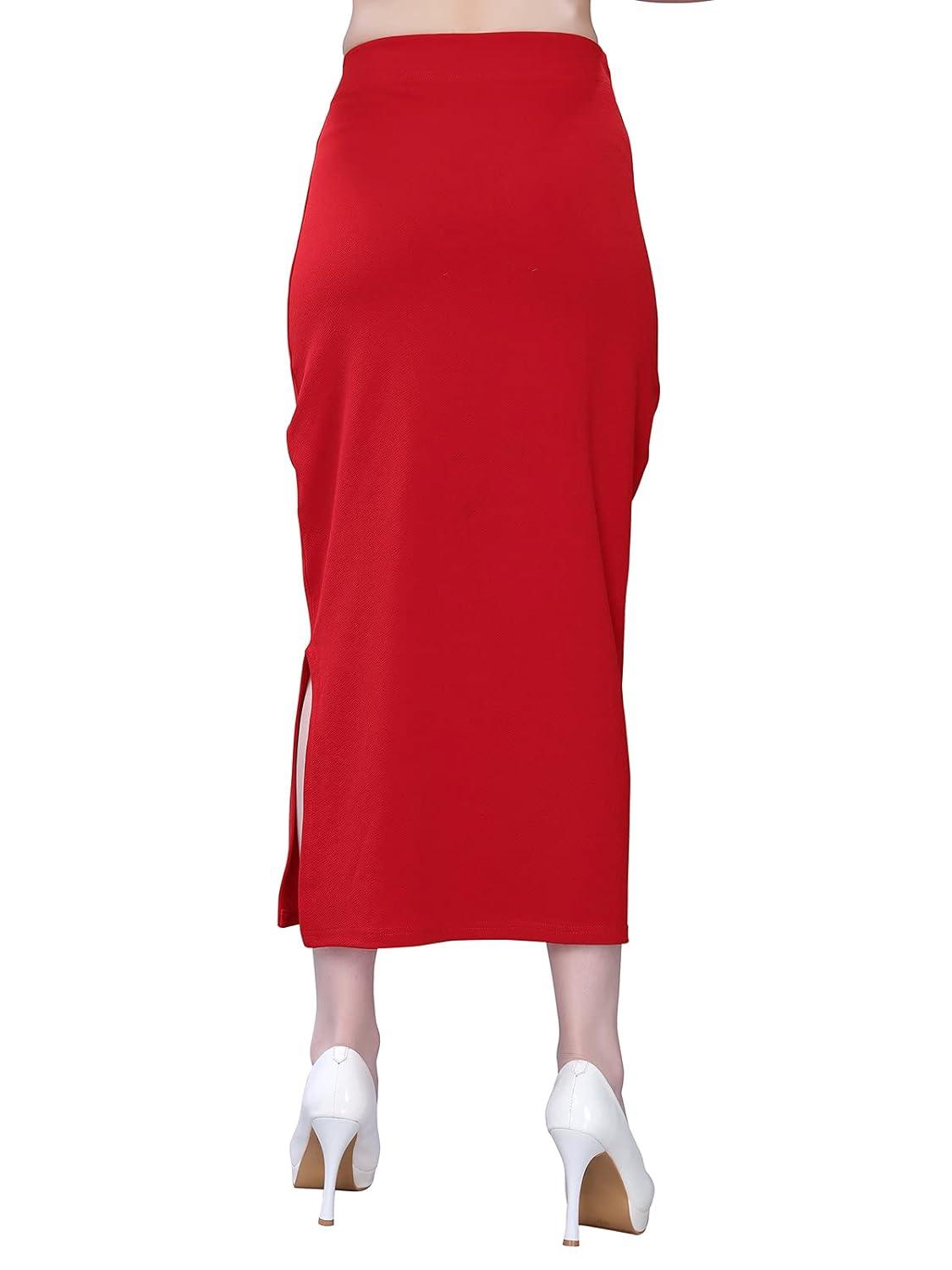 Trendzmy Women's Red Lycra Full Elastic Saree Shapewear Petticoat Free Size