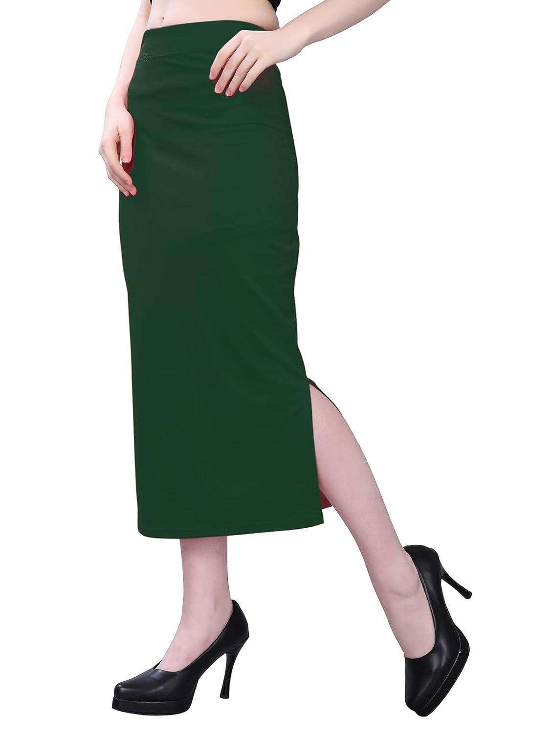 Women's Bottel Green Lycra Full Elastic Saree Shapewear Petticoat Free Size
