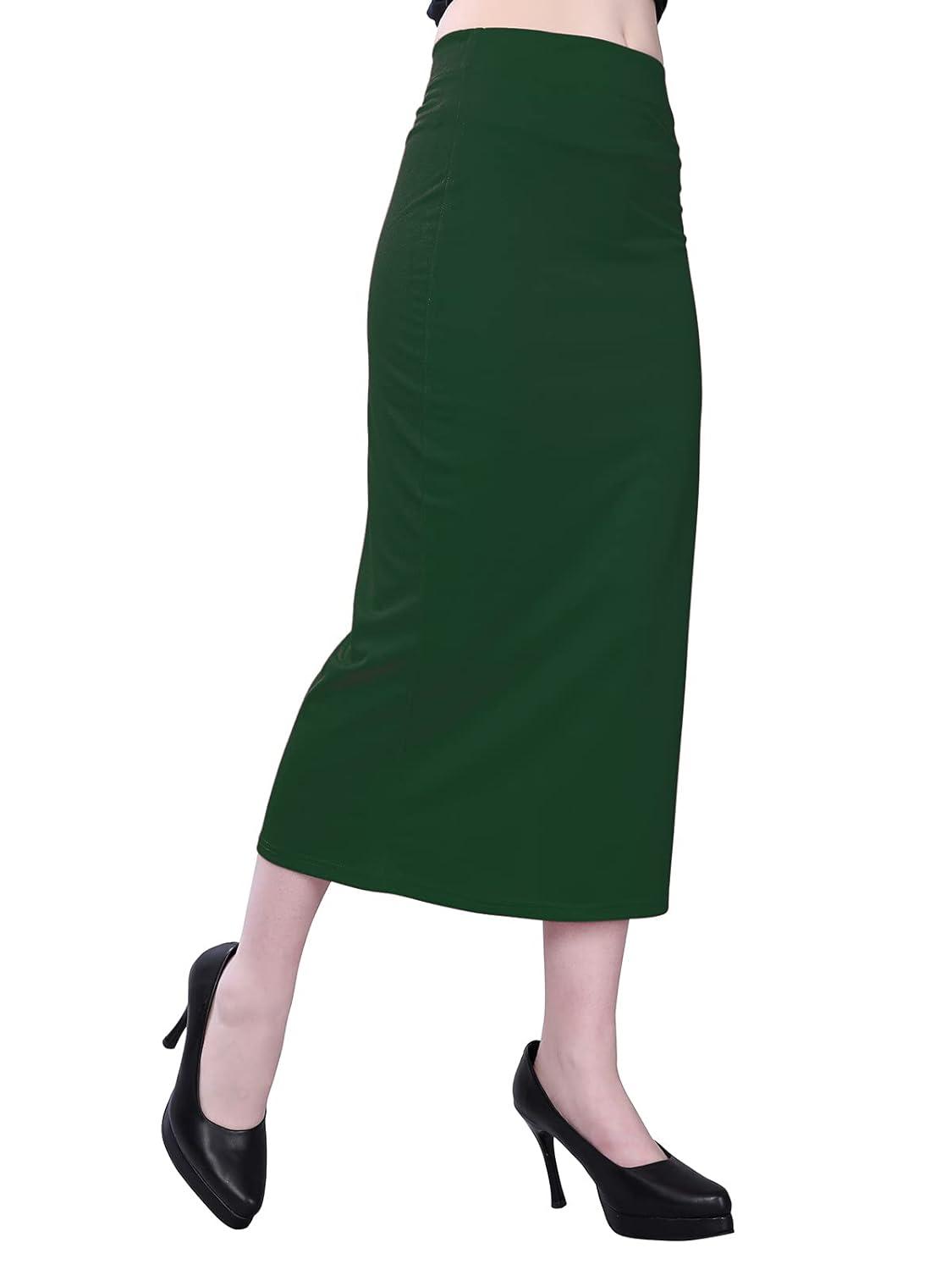 Trendzmy Women's Bottel Green Lycra Full Elastic Saree Shapewear Petticoat Free Size
