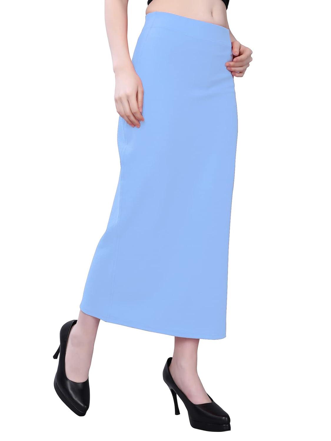 Women's Light Blue Lycra Full Elastic Saree Shapewear Petticoat Free Size