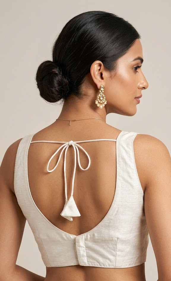 Women's Raw Silk Sleeveless Blouse - Deep V-Neck Saree blouse