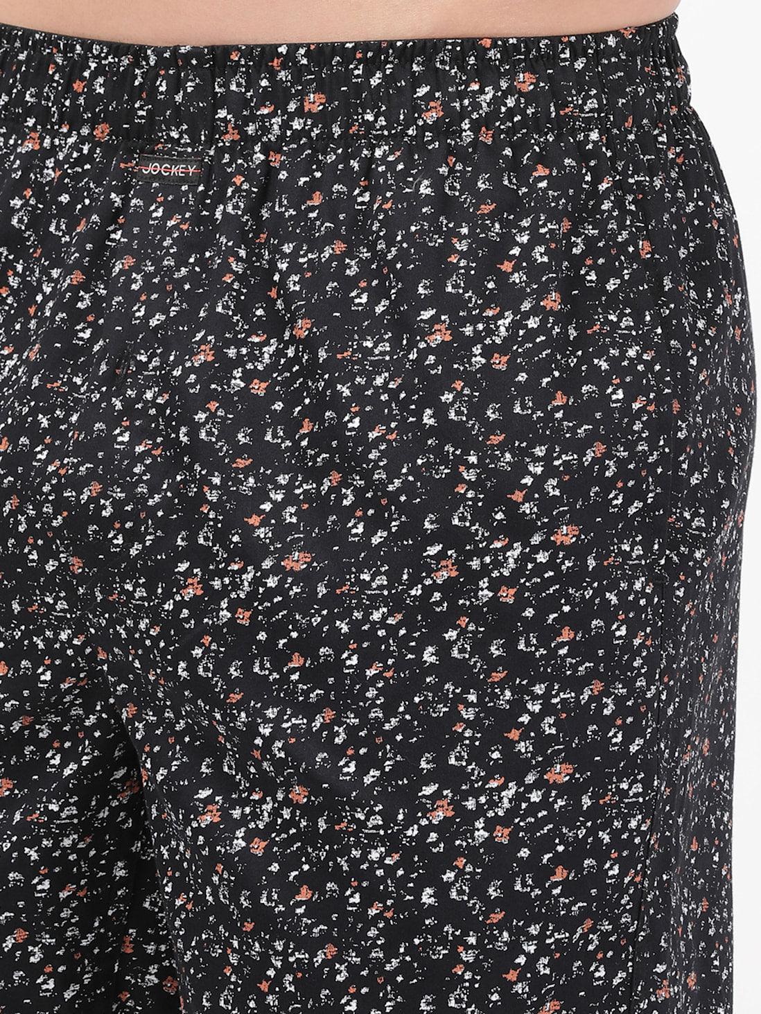 Jockey Men's Super Combed Cotton Satin Weave Printed Boxer Shorts with Side Pocket - Black (Random Prints)