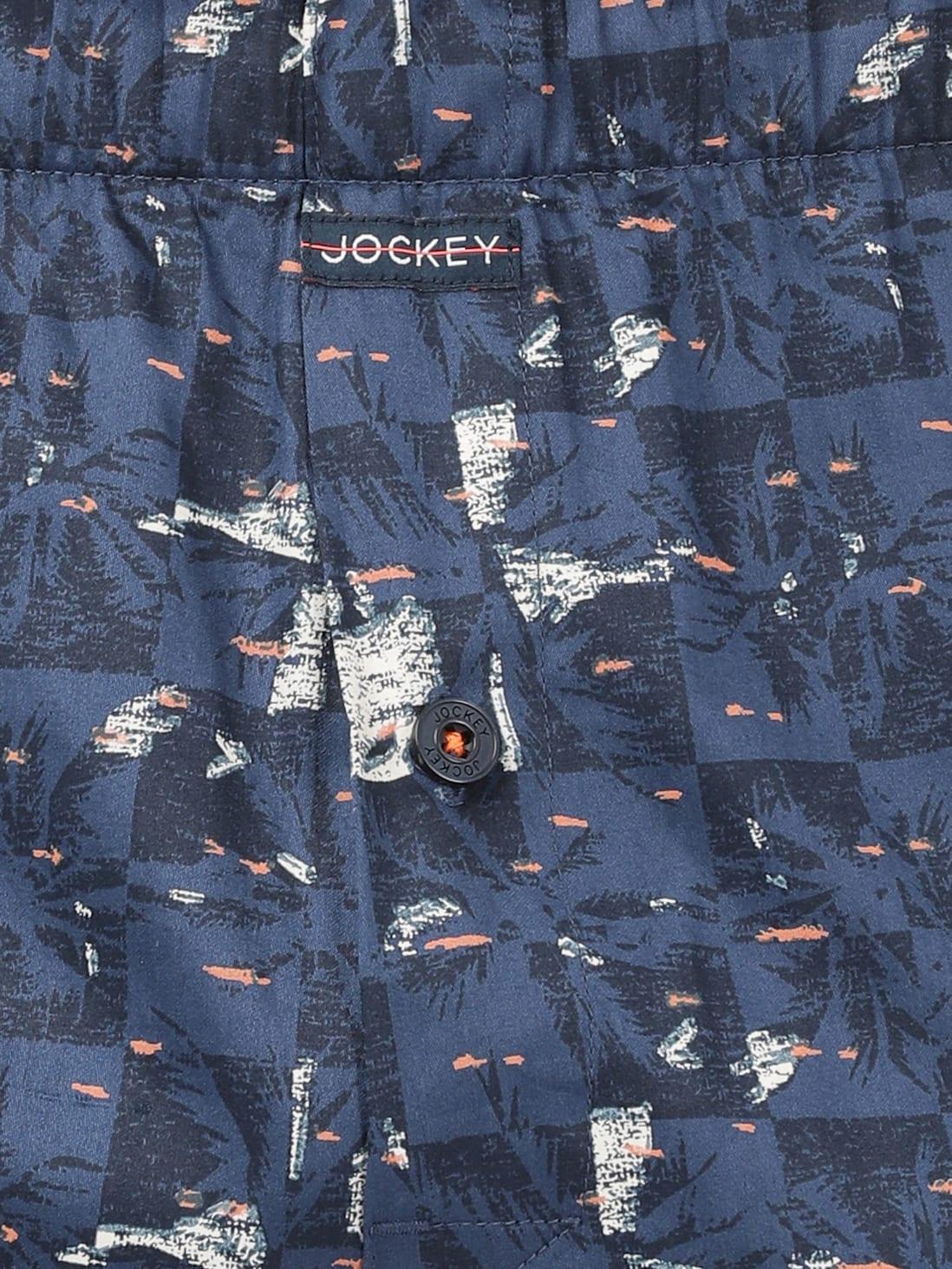 Jockey Men's Super Combed Cotton Printed Boxer Shorts with Side Pocket - Blue (Random Prints)