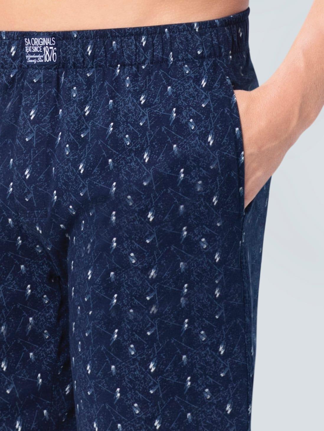 Jockey Men's Super Combed Cotton Printed Boxer Shorts with Side Pocket - Blue (Random Prints)