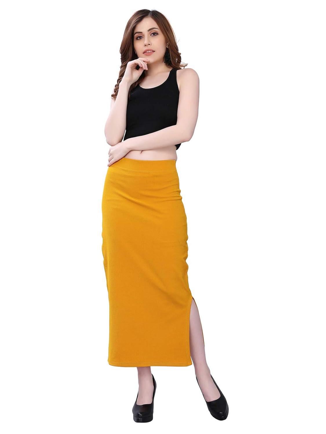 Women's Mustard Lycra Full Elastic Saree Shapewear Petticoat Free Size Default Title