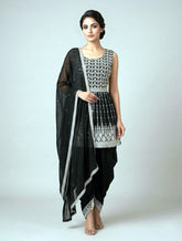 Designer Black Georgette Peplum Kurti and Long Dhoti Set with Heavy Thread Work | Party Wear Indo-Western Set for Women