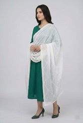 Women's Elegant Thread Work Cotton Dupatta- 2 Meter White