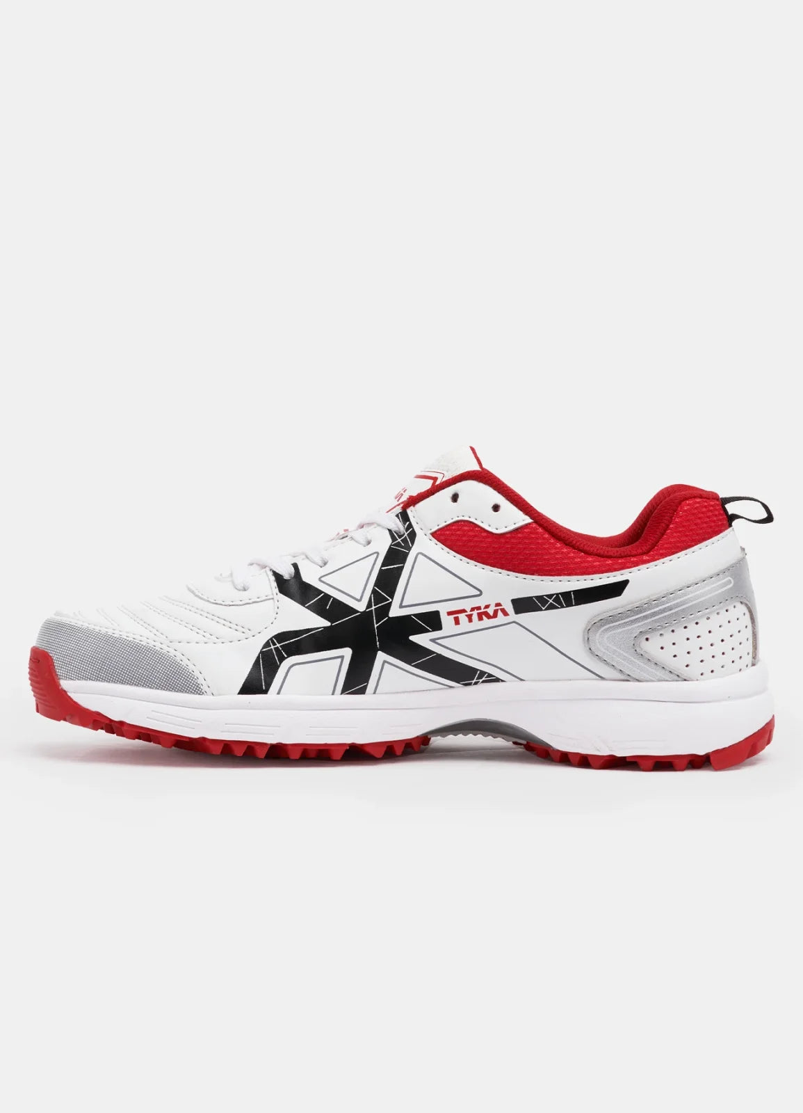 TYKA Stunner-160 Men's Cricket Shoes with Rubber Studs – White & Red