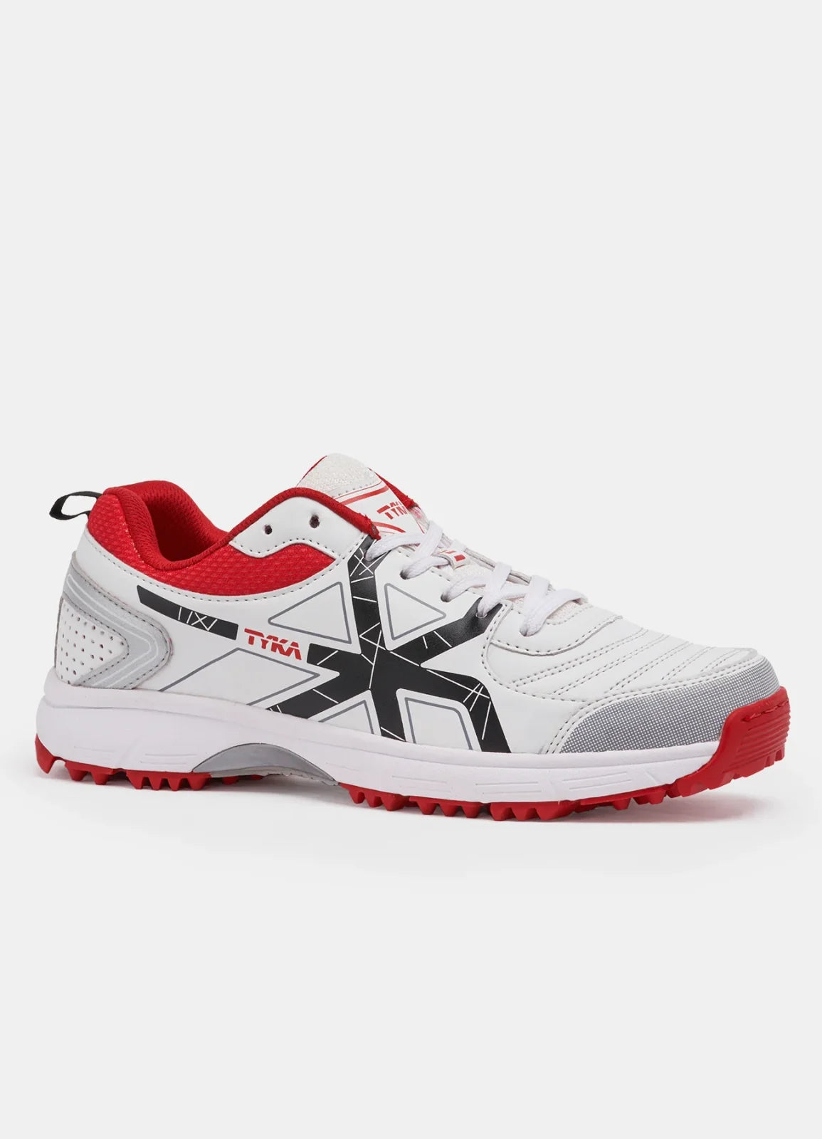 TYKA Stunner-160 Men's Cricket Shoes with Rubber Studs – White & Red