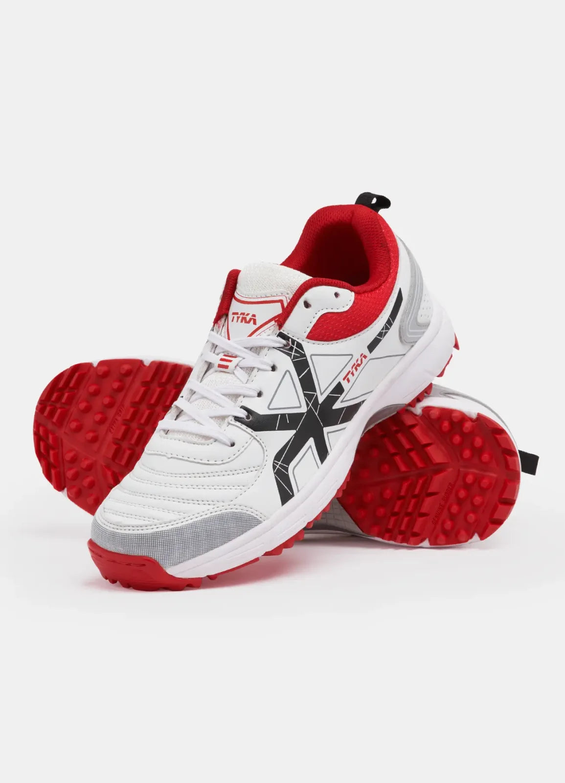 TYKA Stunner-160 Men's Cricket Shoes with Rubber Studs – White & Red White-Red