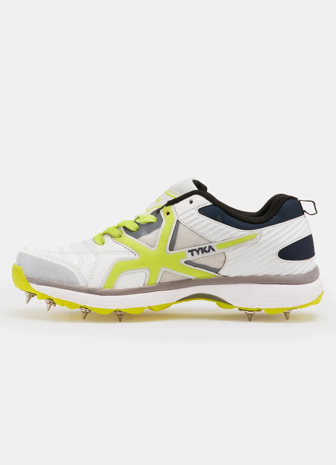TYKA CRIC 120+ L Men’s Cricket Spikes Shoes – White & Lime Green