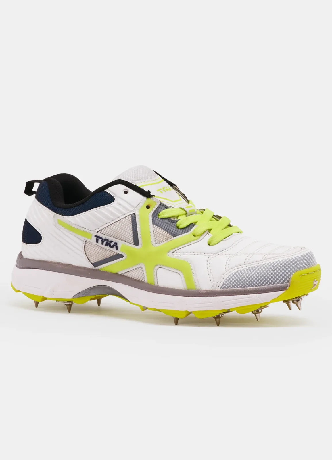 TYKA CRIC 120+ L Men’s Cricket Spikes Shoes – White & Lime Green