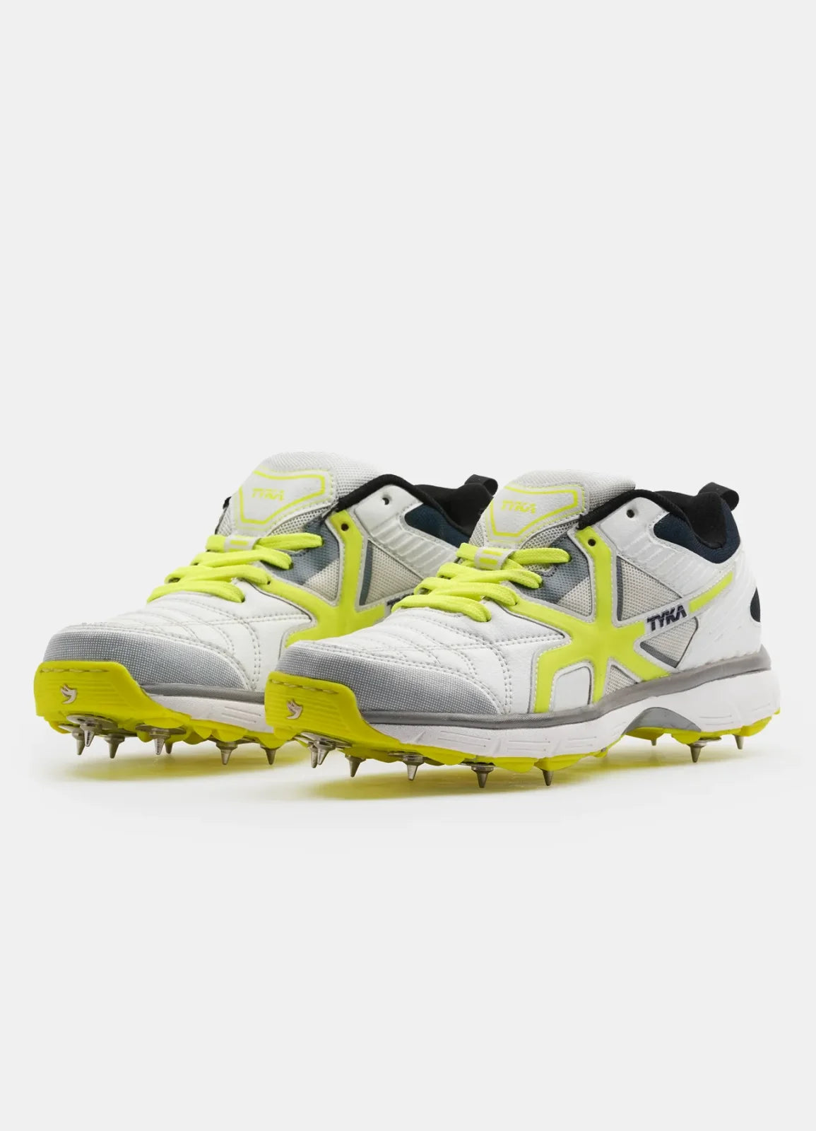 TYKA CRIC 120+ L Men’s Cricket Spikes Shoes – White & Lime Green