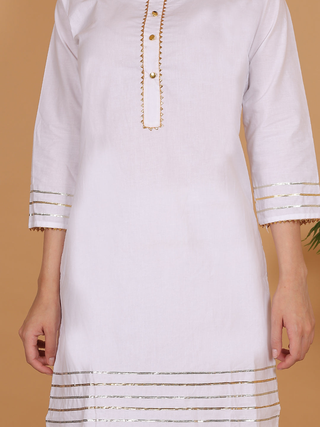 Women Elegant White Cotton Kurti & White Embroidered Palazzo Set