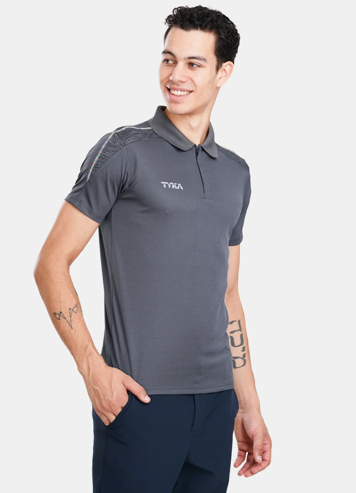 TYKA DIGIT Men's Performance Polo T-Shirt | 4-Way Stretch Quick-Dry Sports Polo Dark Grey
