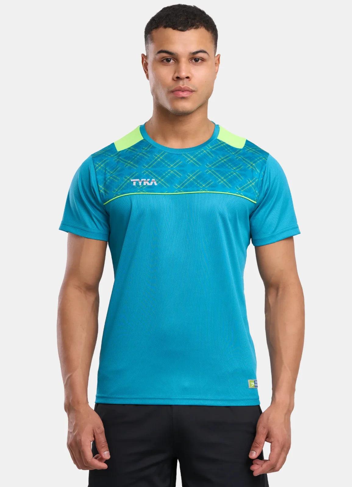 TYKA FORM Men's Performance Sports T-Shirt | Quick-Dry Sublimated Athletic Round Neck Tee Cyan