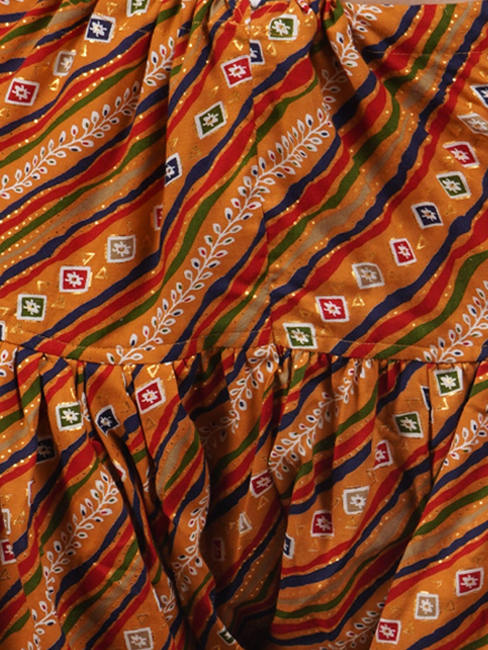 Women Plain Beige Kurta with Stripe Orange Salwar and Dupatta