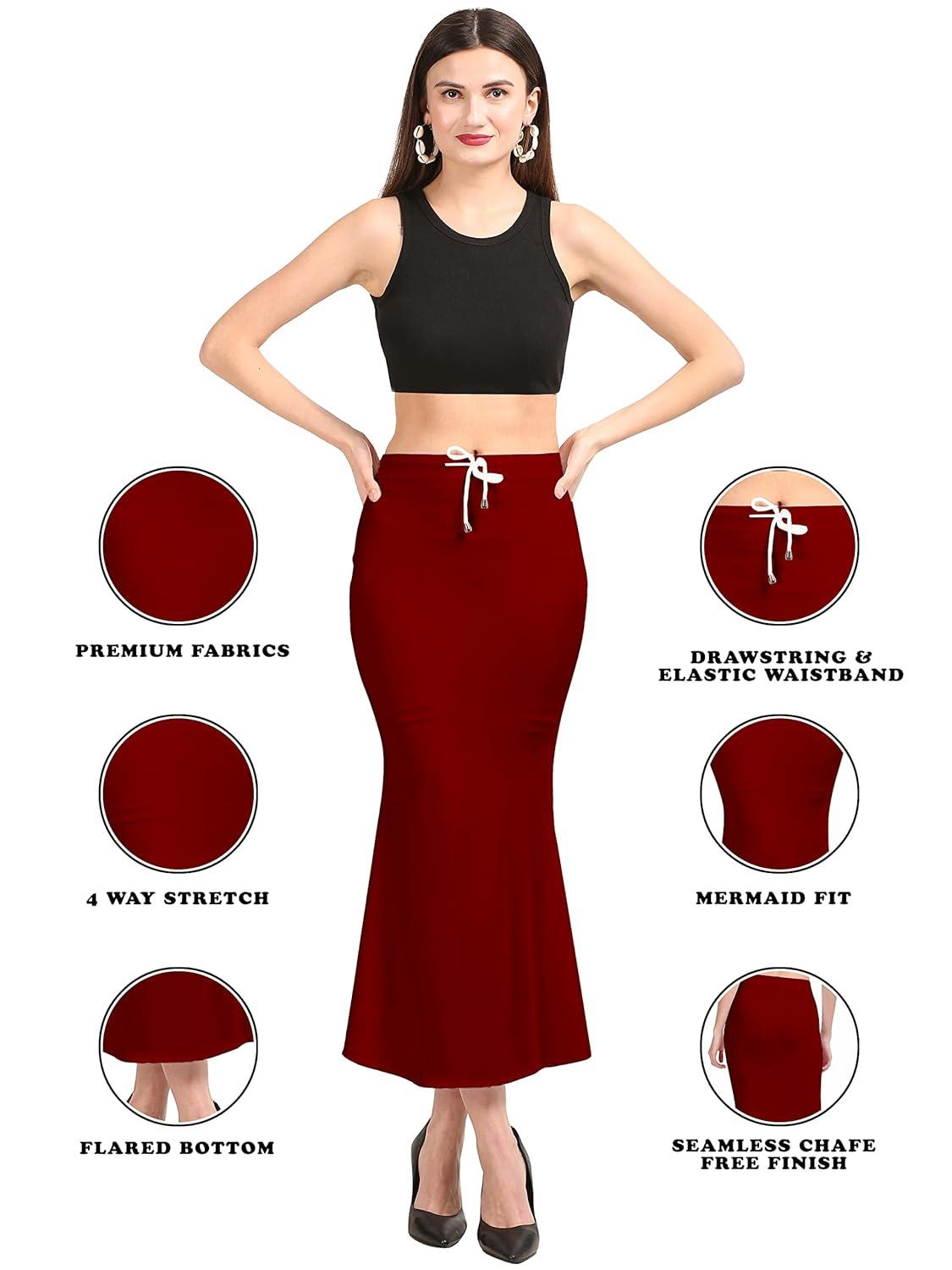 Women's Maroon Lycra Full Elastic Saree Shapewear Petticoat Free Size