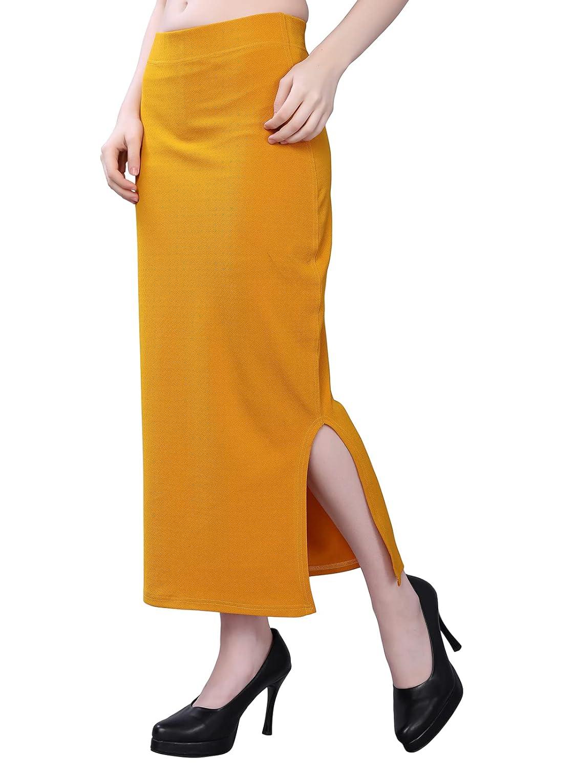 Women's Mustard Lycra Full Elastic Saree Shapewear Petticoat Free Size
