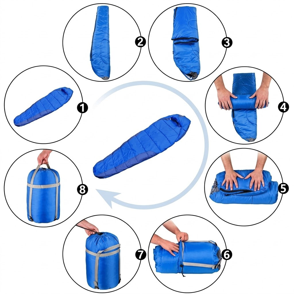 Compact Mummy Sleeping Bag with Wallet, Phone Pocket and Blanket Sleeping Bag (Blue)